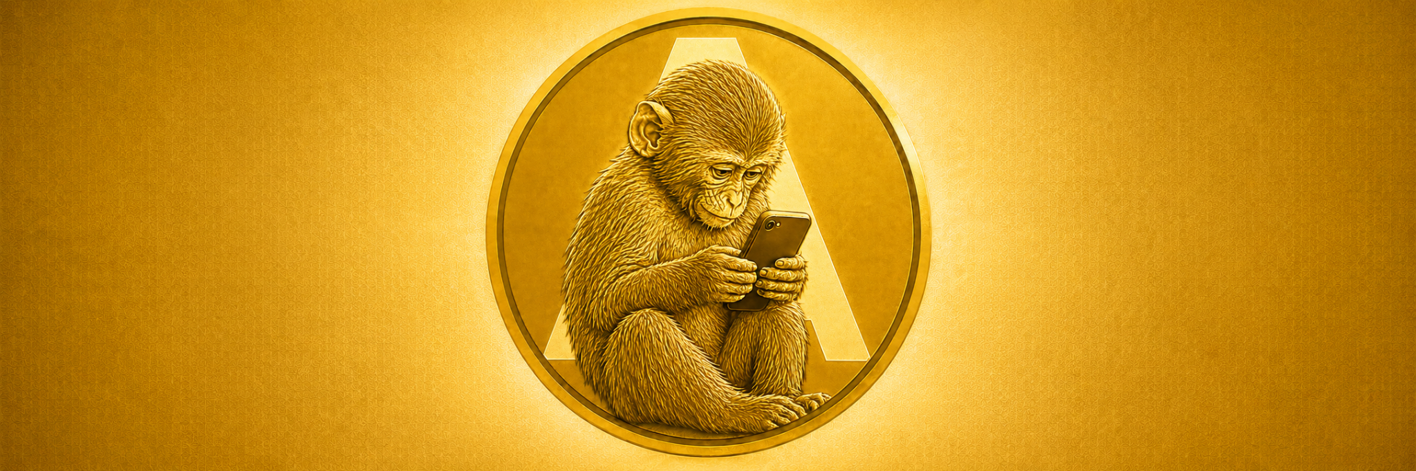 Wide golden APE COIN banner featuring the original ape character